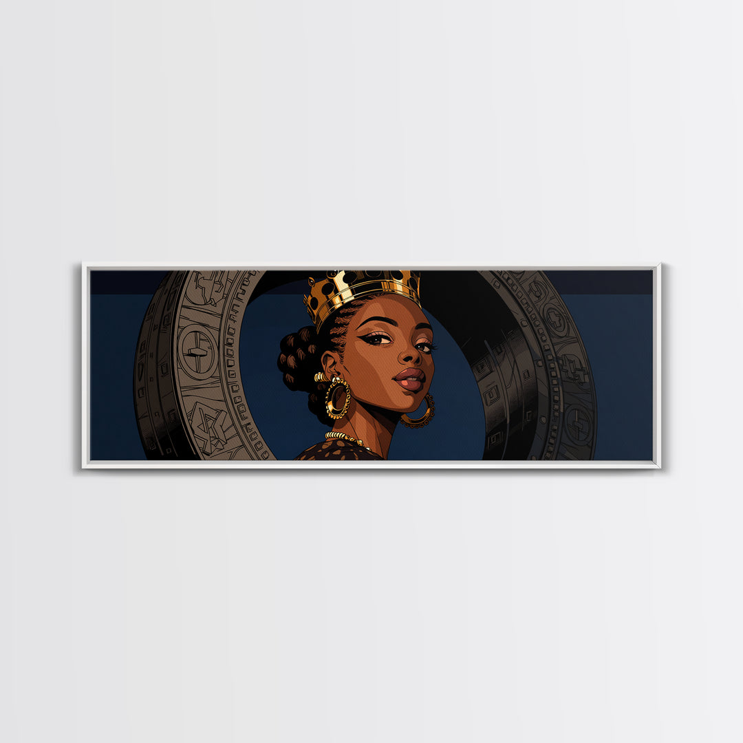 Regal African Queen Portrait With Crown, Afrocentric Wall Art, Black Woman Canvas Print, African American Art Decor Gift