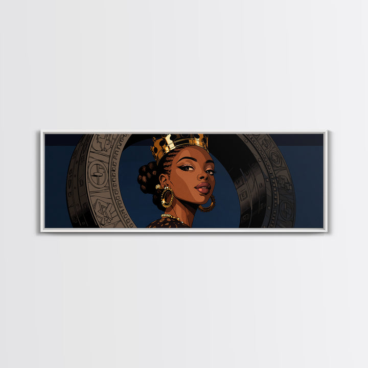 Regal African Queen Portrait With Crown, Afrocentric Wall Art, Black Woman Canvas Print, African American Art Decor Gift