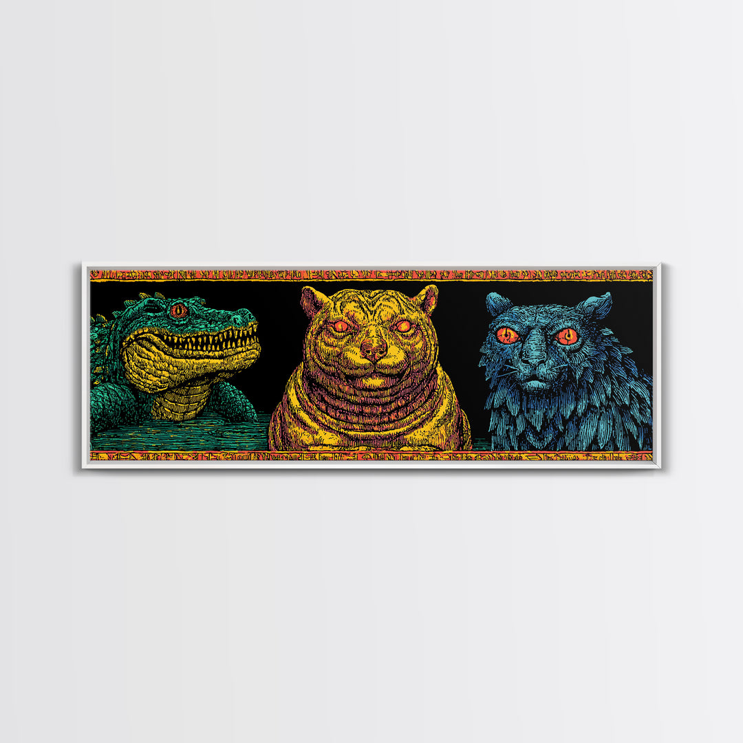 Crocodile Jaguar And Black Panther Portraits, African Safari Art Canvas Print, Jungle Wall Art, Bold Animal Home Decor Gift