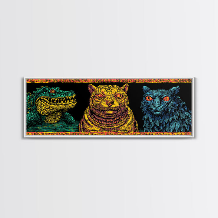 Crocodile Jaguar And Black Panther Portraits, African Safari Art Canvas Print, Jungle Wall Art, Bold Animal Home Decor Gift