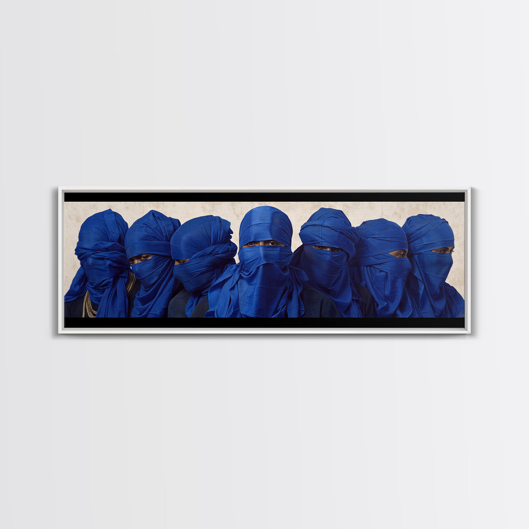 Blue Veiled Tuareg Men Portrait Wall Art, African Culture Art Print, Sahara Tribe Decor, Modern Afrocentric Canvas Print