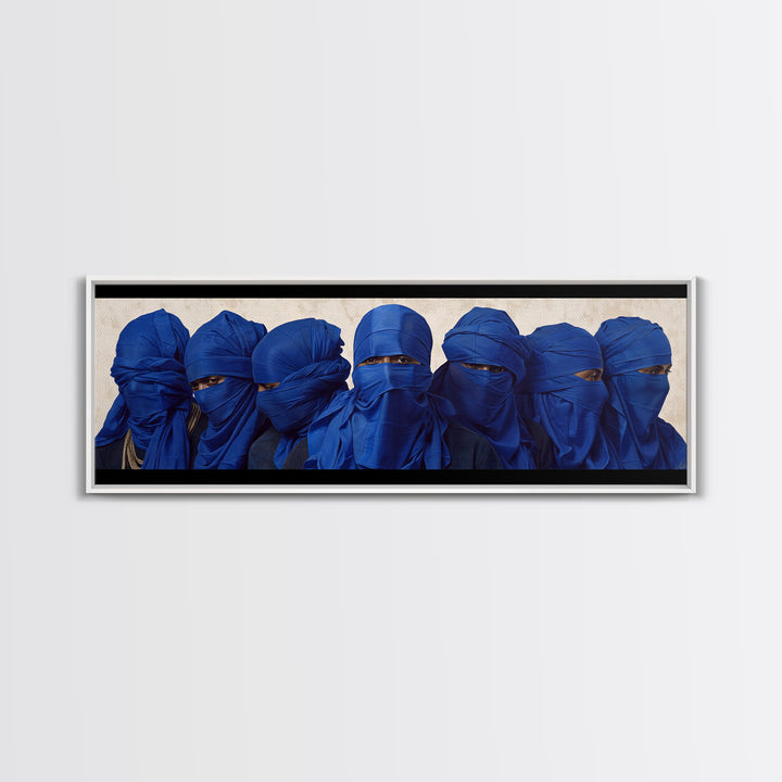 Blue Veiled Tuareg Men Portrait Wall Art, African Culture Art Print, Sahara Tribe Decor, Modern Afrocentric Canvas Print