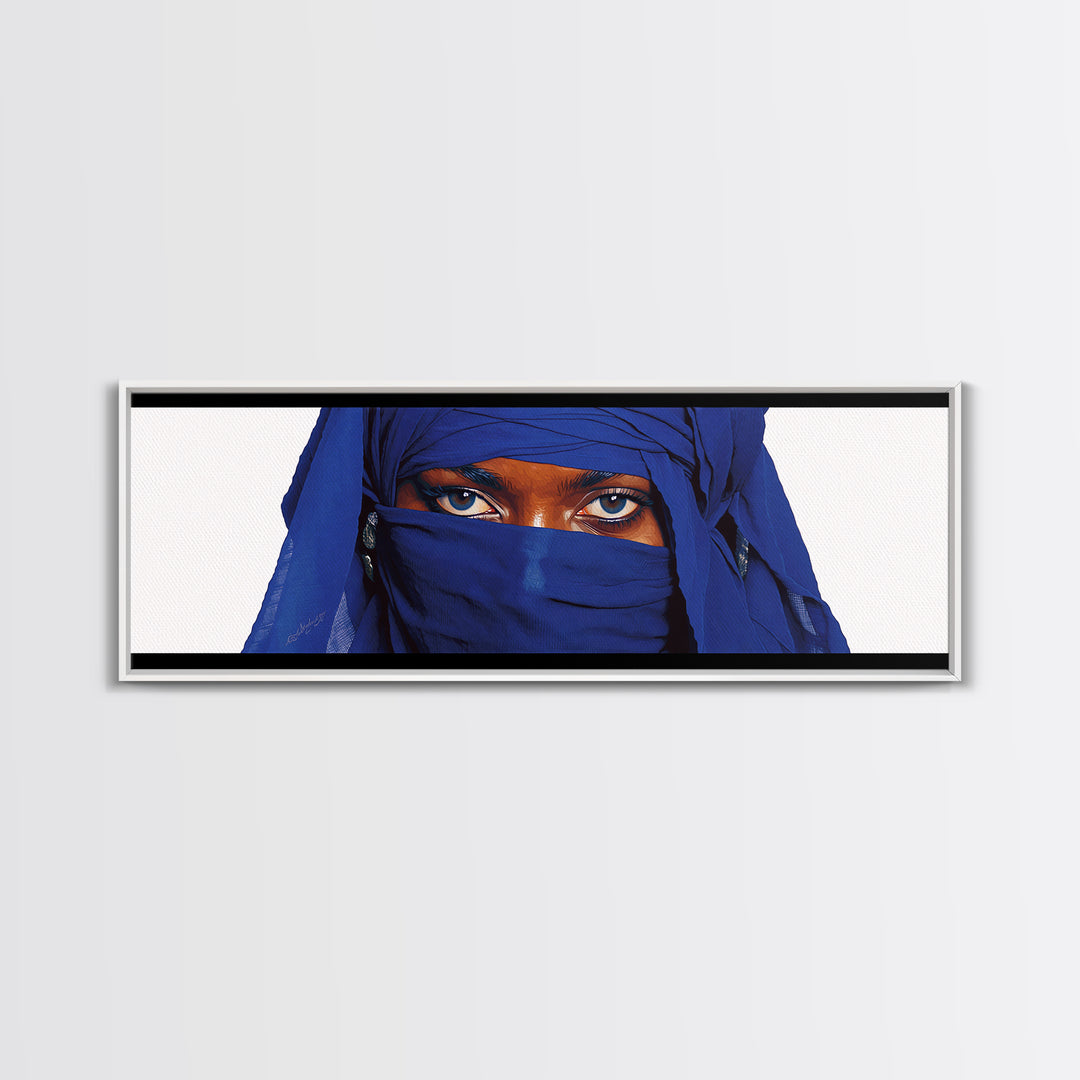 Blue Veiled Woman Eyes Portrait Wall Art, African Woman Art Print, Elegant Black Beauty Decor, Tuareg Canvas Print Gift For Her