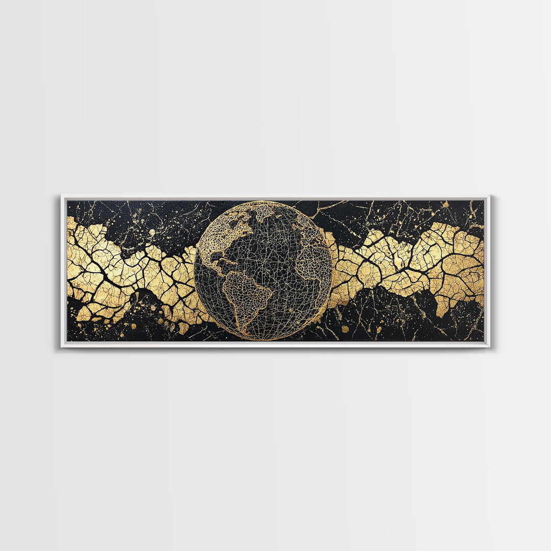Golden World Map Globe Wall Art, African Travel Canvas Print, Black Gold Decor, Global Culture Office Art, Statement Gift