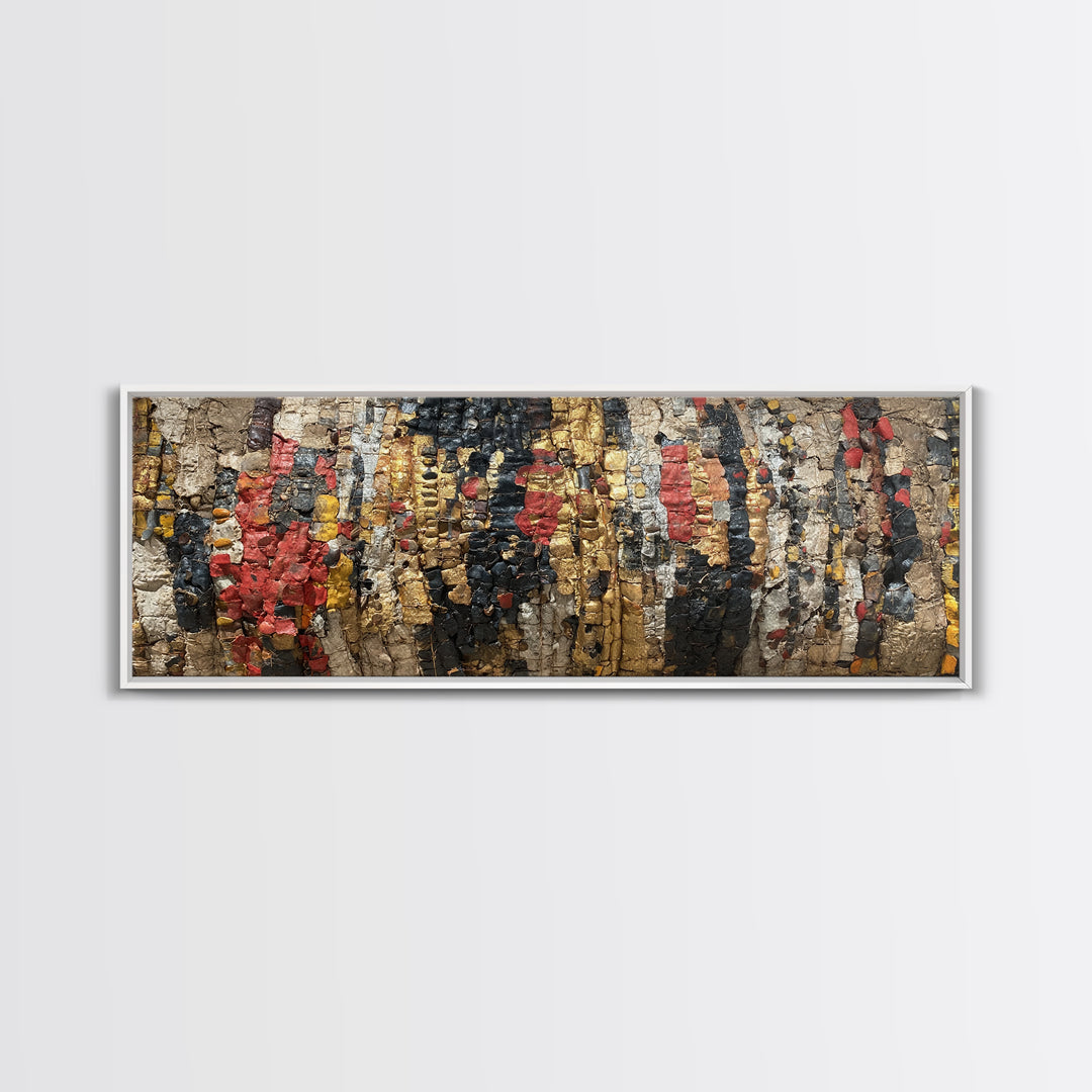 Textured Tribal Figures In Red Black And Gold Wall Art, African Abstract Painting, Afrocentric Decor, Cultural Canvas Print
