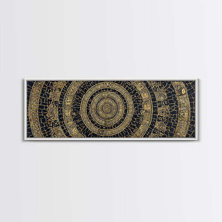 Gold Tribal Mandala On Black Canvas Print, African Patterns, Geometric Wall Art, Luxury Afrocentric Home Decor Gift For Him