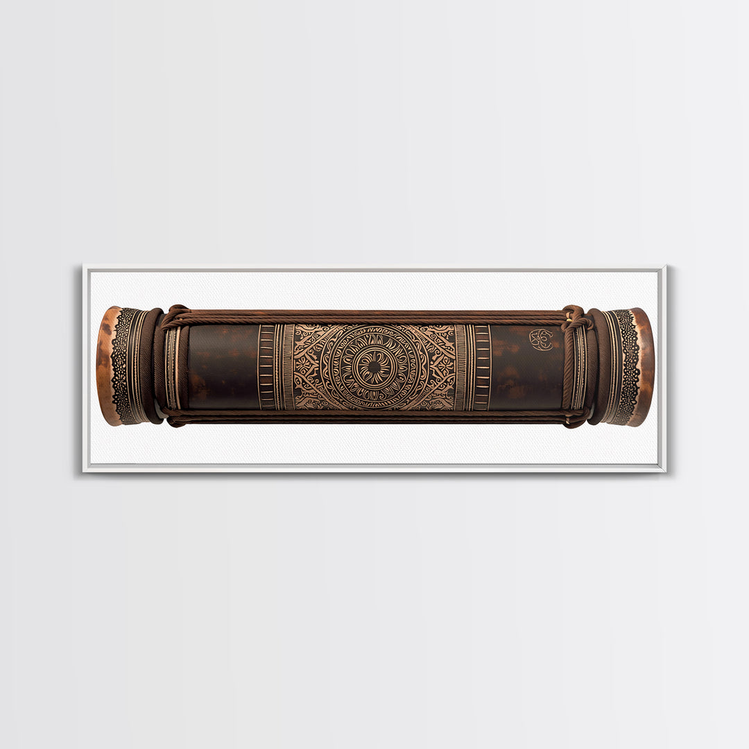 Carved Tribal Drum Cylinder In Brown Wood Canvas Print, African Sculpture Art, Ethnographic Wall Decor, Handmade Style Gift