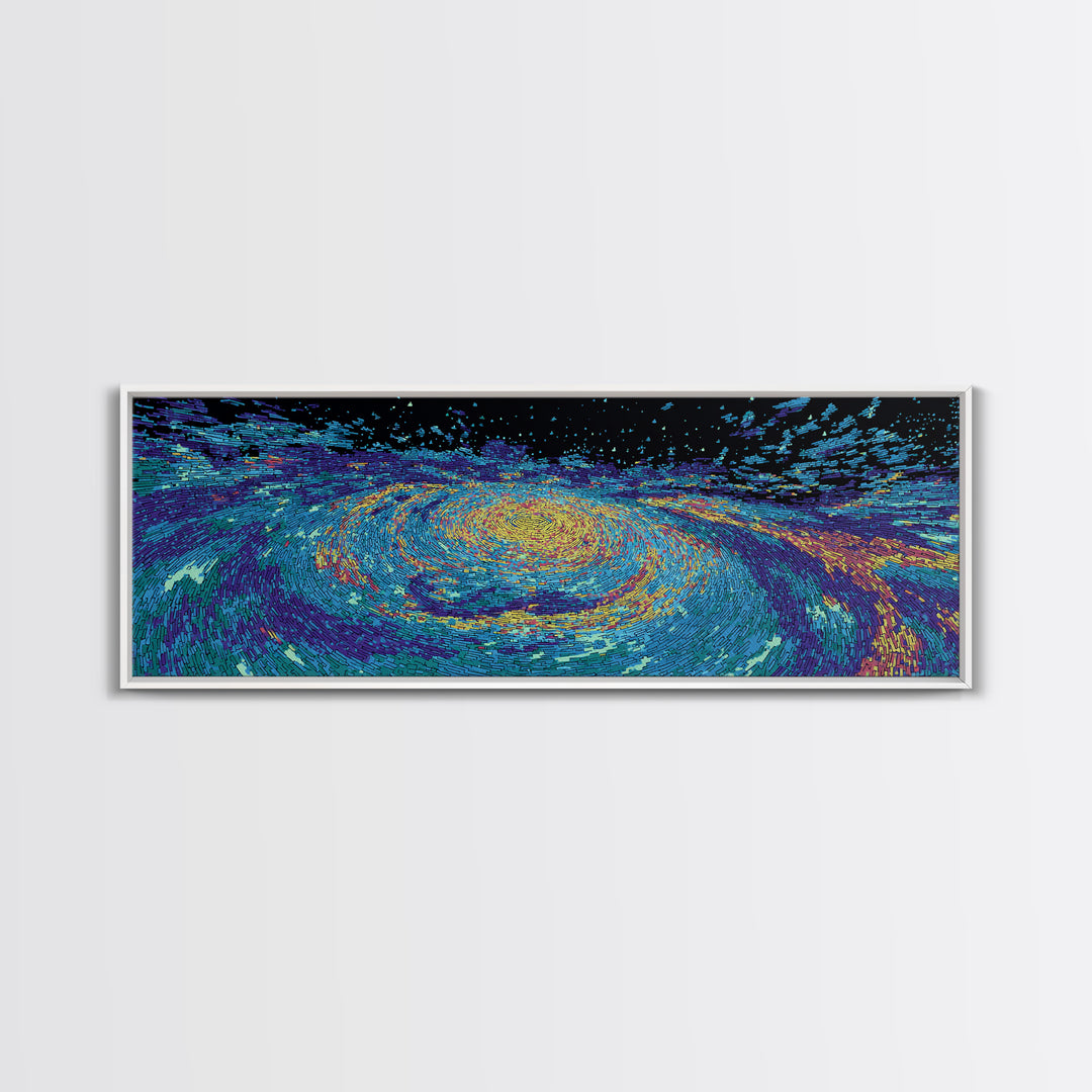 Vibrant Blue Spiral Galaxy And Starfield Canvas Print, Abstract Wall Art, Modern Cosmic Decor, Colorful Living Room Art Print