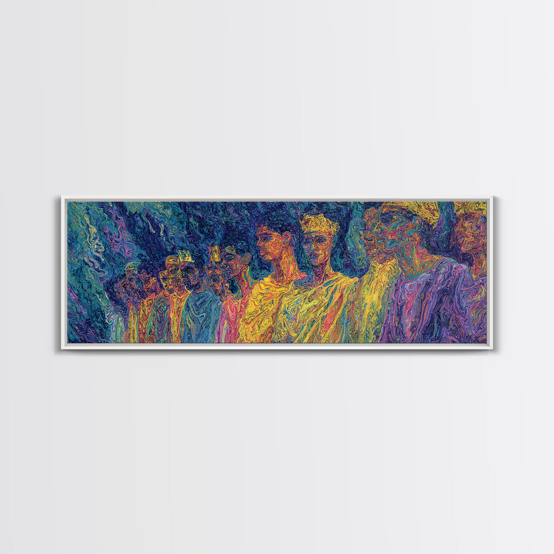 Neon African Figures In Psychedelic Textured Color Canvas Print, Abstract Wall Art, Modern Afrocentric Statement Decor Gift