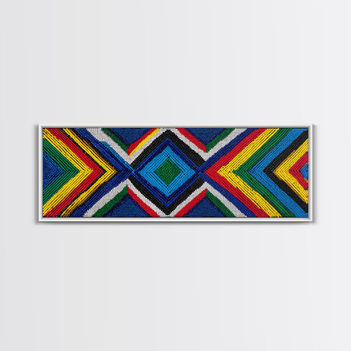 Vibrant Beaded Diamond Chevron Wall Art, African Tribal Pattern, Geometric Textile Print, Colorful Boho Home Decor, Statement Piece