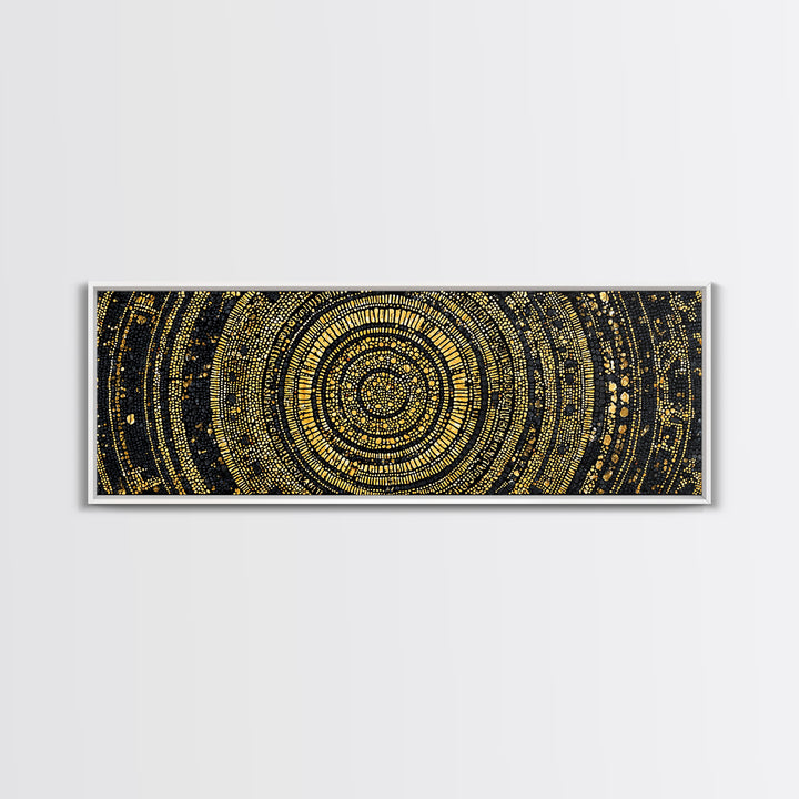 Gold Circular Mosaic Wall Art, Ancient African Abstract Pattern, Black And Gold Canvas, Tribal Luxury Home Decor, Statement Piece