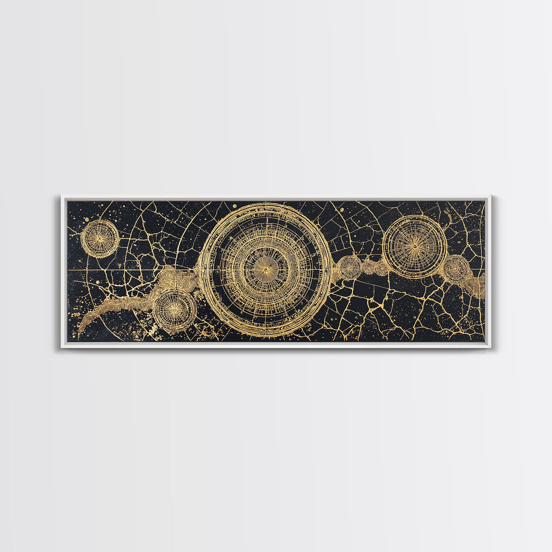 Gold Celestial Map Canvas Print, African Abstract Circles, Black And Gold Wall Art, Spiritual Luxury Home Decor, Mystical Wall Art
