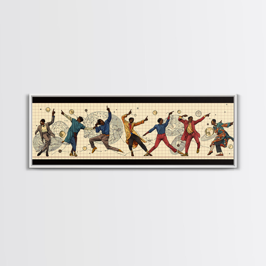 Joyful African Dancers In Motion Wall Art, Afrocentric Culture Art, Black People Decor, Panoramic Canvas, Gift For Art Lovers