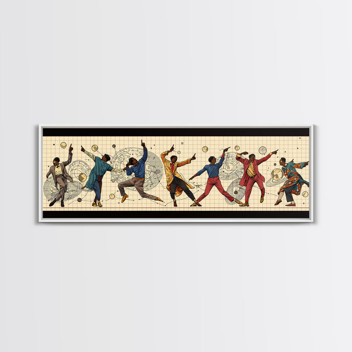 Joyful African Dancers In Motion Wall Art, Afrocentric Culture Art, Black People Decor, Panoramic Canvas, Gift For Art Lovers