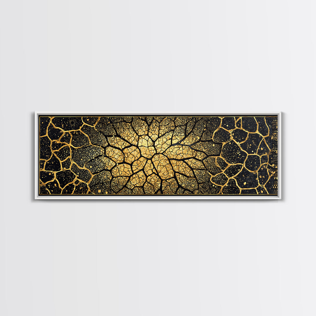 Black And Gold Cracked Mosaic Wall Art, Geometric Wall Art, Luxury Canvas Art, Earth Tone Wall Decor, Statement Piece, Home Decor Gift