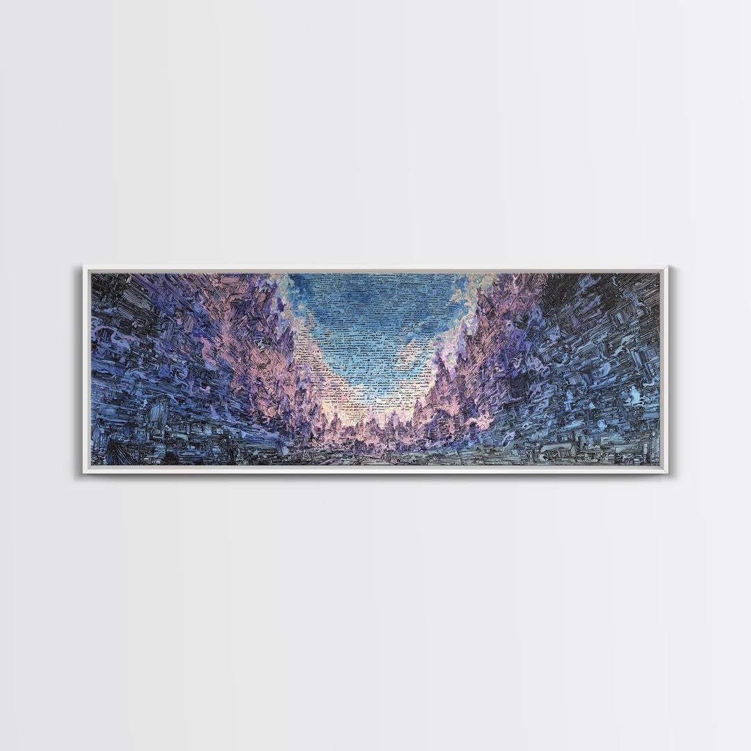 Icy Blue Mountain Canyon Abstract Wall Art, Panoramic Landscape Canvas, Modern Nature Decor, Large Living Room Art Print