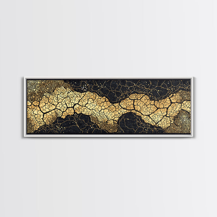 Abstract Black And Gold Cracked River Canvas Print, Luxury Modern Wall Decor, Textured Art Print, Elegant Home Decor Gift