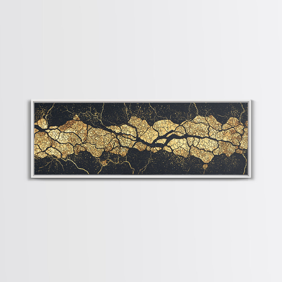 Black And Gold Abstract Kintsugi Veins Canvas Print, Luxury Wall Art Decor, Modern Textured Artwork, Statement Piece Gift