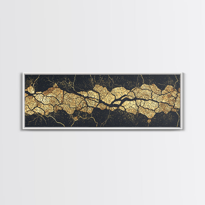 Black And Gold Abstract Kintsugi Veins Canvas Print, Luxury Wall Art Decor, Modern Textured Artwork, Statement Piece Gift