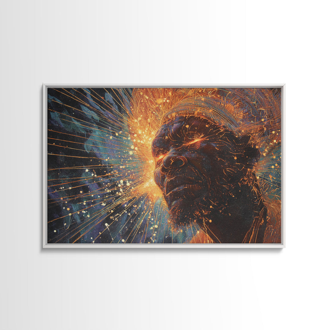 Cosmic Black Man Profile With Radiant Energy Wall Art, Afrocentric Spiritual Decor, Modern African Portrait, Black Art Gift