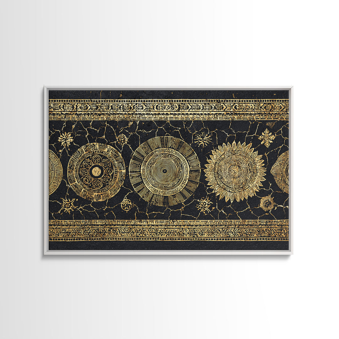 Gold Celestial Sun And Moon Wall Art, Black And Gold Art, Mystical Wall Decor, Bohemian Canvas Print, Statement Decor Gift