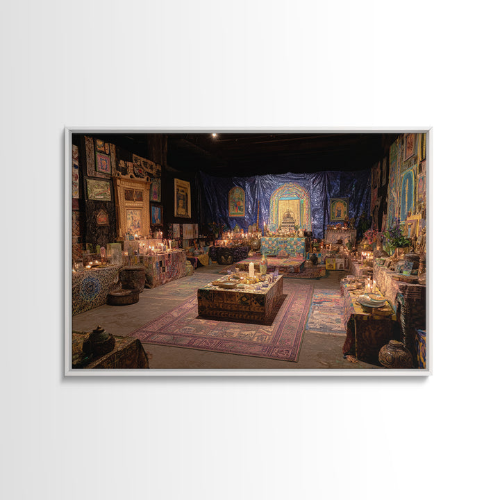 Candlelit Ancestral Ritual Room Wall Art, Afrocentric Tapestry Decor, Spiritual Wall Decor, African Home Decor Canvas Print