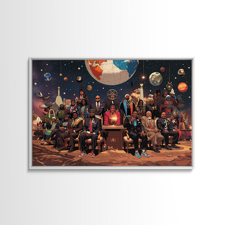 Afrofuturist Cosmic Council Of Black Leaders, African Wall Art, Afrocentric Decor, Black History Art, Modern Canvas Print