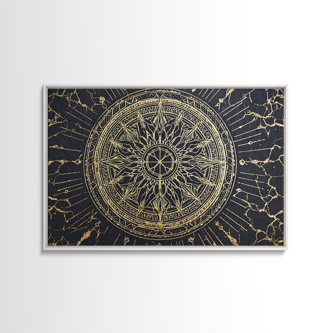 Black Gold Celestial Sun Mandala, African Wall Art, Spiritual Wall Decor, Abstract Ethnic Art, Luxury Canvas Print, Black And Gold Art