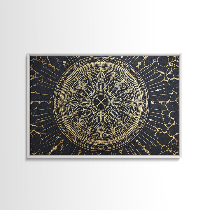 Black Gold Celestial Sun Mandala, African Wall Art, Spiritual Wall Decor, Abstract Ethnic Art, Luxury Canvas Print, Black And Gold Art