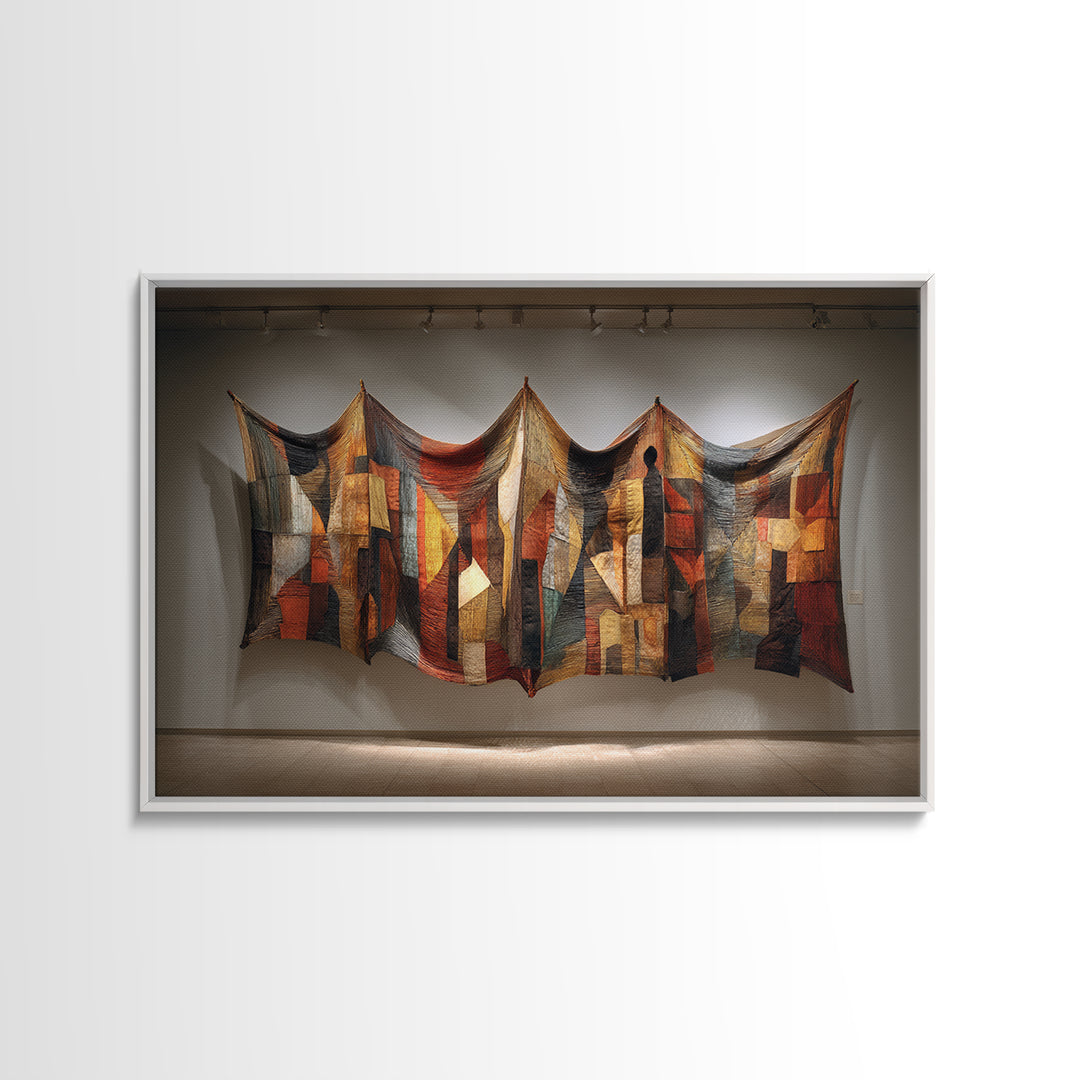 Abstract Quilted Textile Wall Hanging, African Wall Art, Earth Tone Wall Art, Fabric Art, Cultural Framed Canvas Print, Gallery Wall Art
