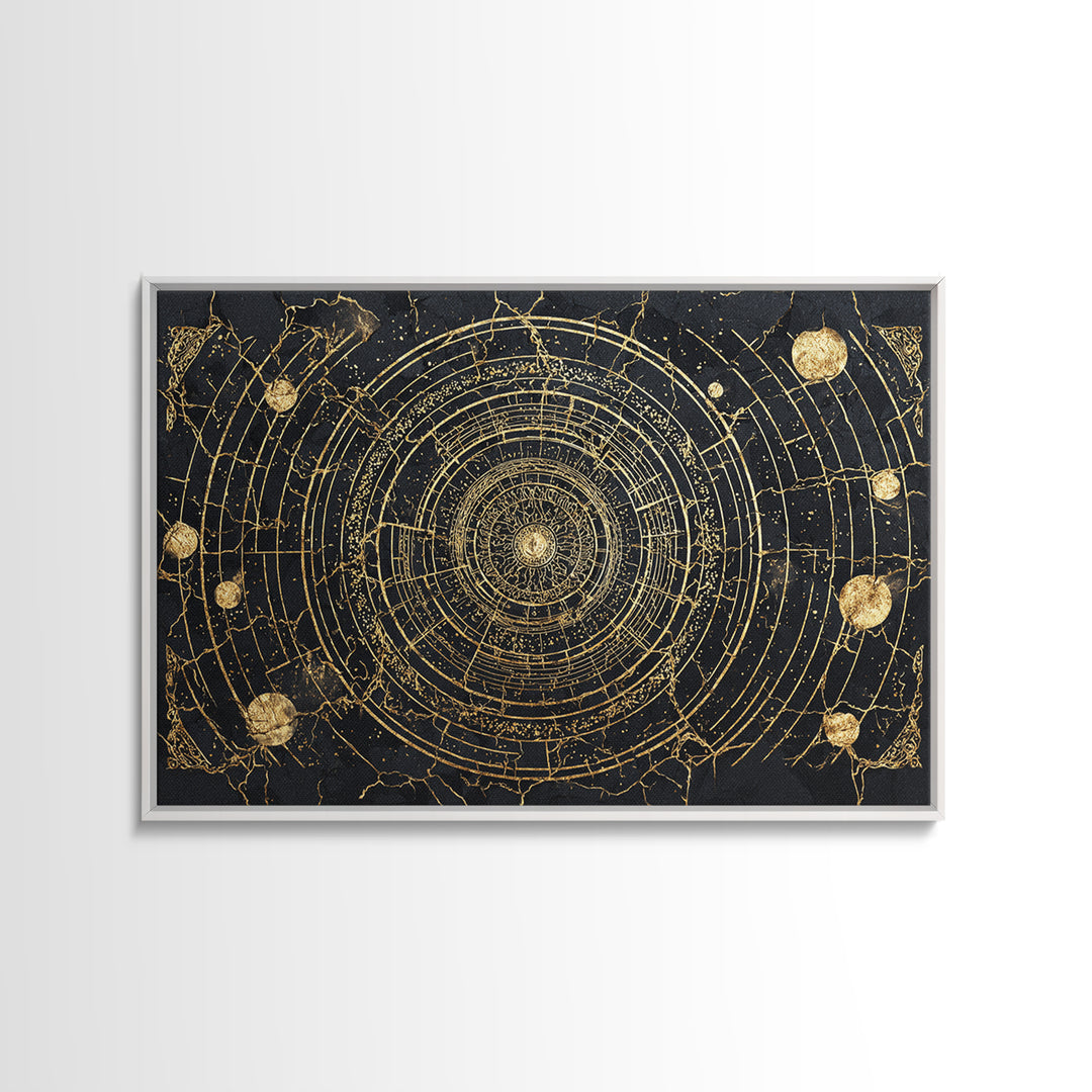 Black Gold Orbital Star Map Mandala, African Wall Art, Spiritual Wall Decor, Abstract Art, Luxury Canvas Print, Black And Gold Art