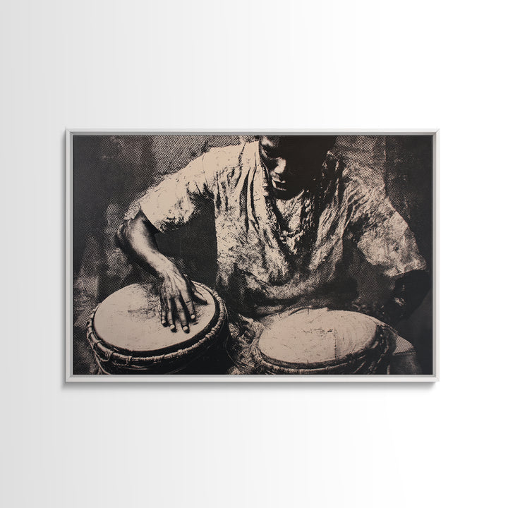 Monochrome African Drummer Portrait, African Wall Art, Black Culture Art, Tribal Decor, Black Art Print, Framed Canvas Print