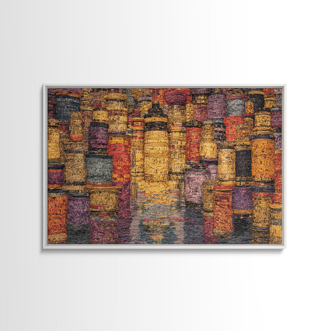 Vibrant Woven Basket Abstract, African Wall Art, Textile Art, Colorful Wall Decor, Cultural Framed Canvas Print, Ethnic Art Print