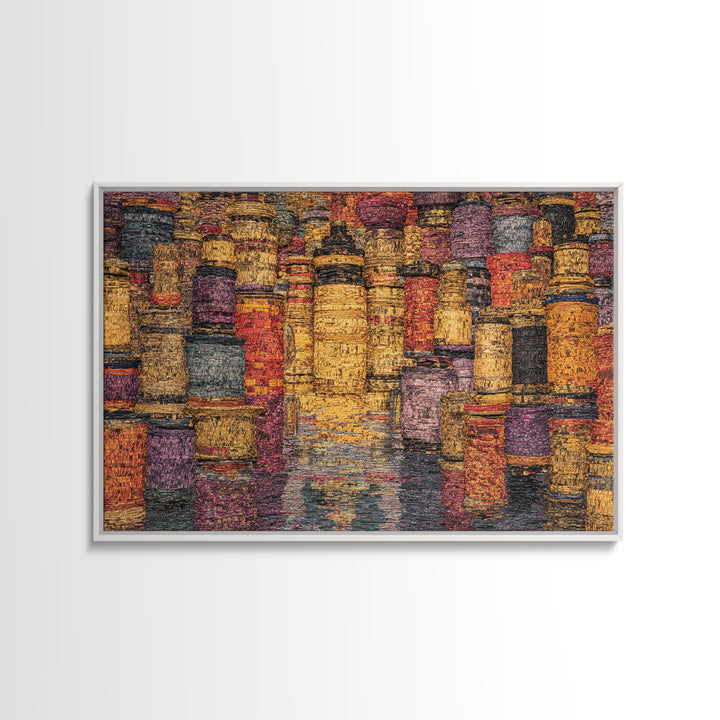 Vibrant Woven Basket Abstract, African Wall Art, Textile Art, Colorful Wall Decor, Cultural Framed Canvas Print, Ethnic Art Print