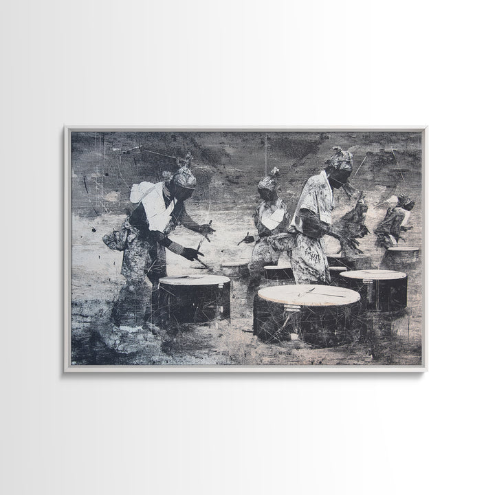 African Drummers In Monochrome Wall Art, Tribal Music Canvas, Afrocentric Decor, Black Culture Art, Living Room Wall Decor