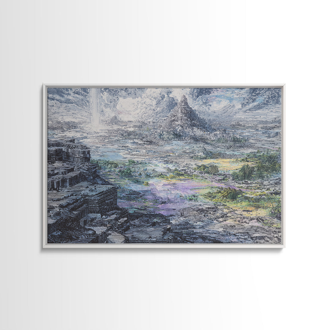 Mystic Mountain Pyramid Landscape Canvas Print, Dreamy Wall Art, Nature Scene Art, Large Decor Art, Fantasy Home Decor Gift