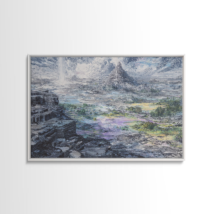 Mystic Mountain Pyramid Landscape Canvas Print, Dreamy Wall Art, Nature Scene Art, Large Decor Art, Fantasy Home Decor Gift