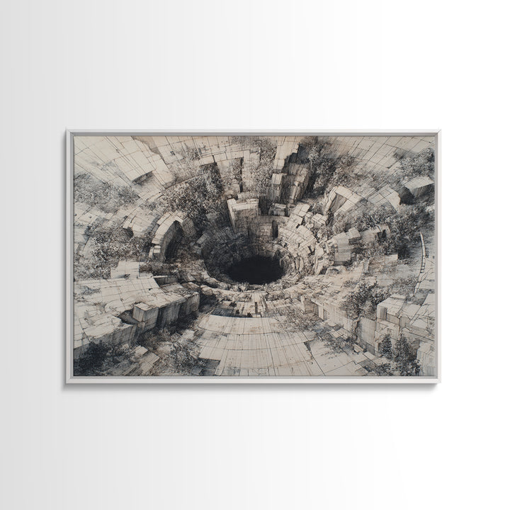 Monochrome Stone Abyss Architecture Wall Art, Abstract Black Art, Minimalist Wall Art, Textured Art Print, Office Decor Gift