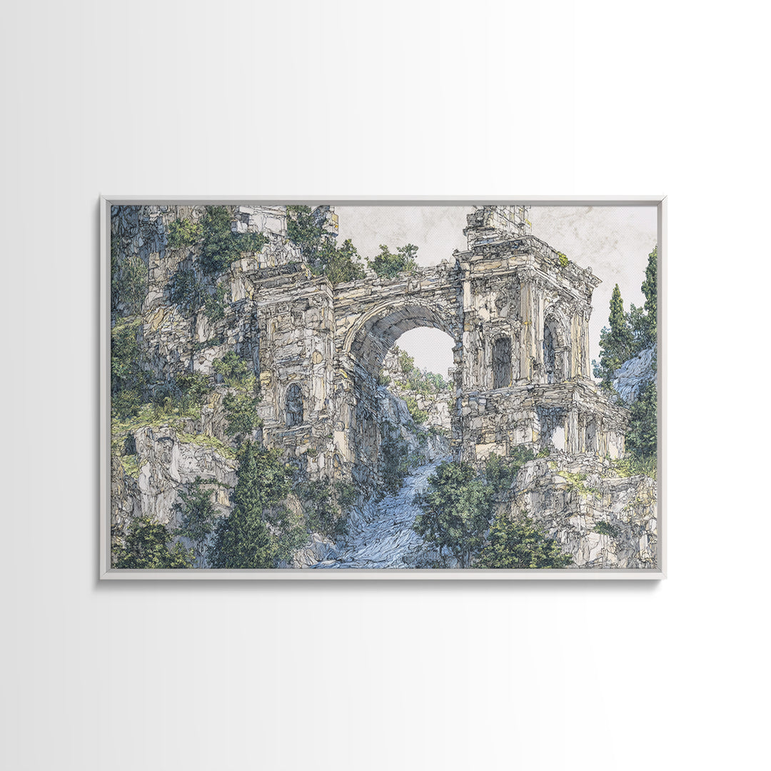 Overgrown Ancient Arch Ruins Canvas Print, Nature Scene Art, Elegant Home Decor, Large Wall Art, Unique Wall Decor For Home