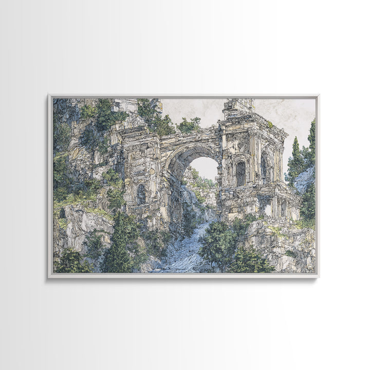 Overgrown Ancient Arch Ruins Canvas Print, Nature Scene Art, Elegant Home Decor, Large Wall Art, Unique Wall Decor For Home