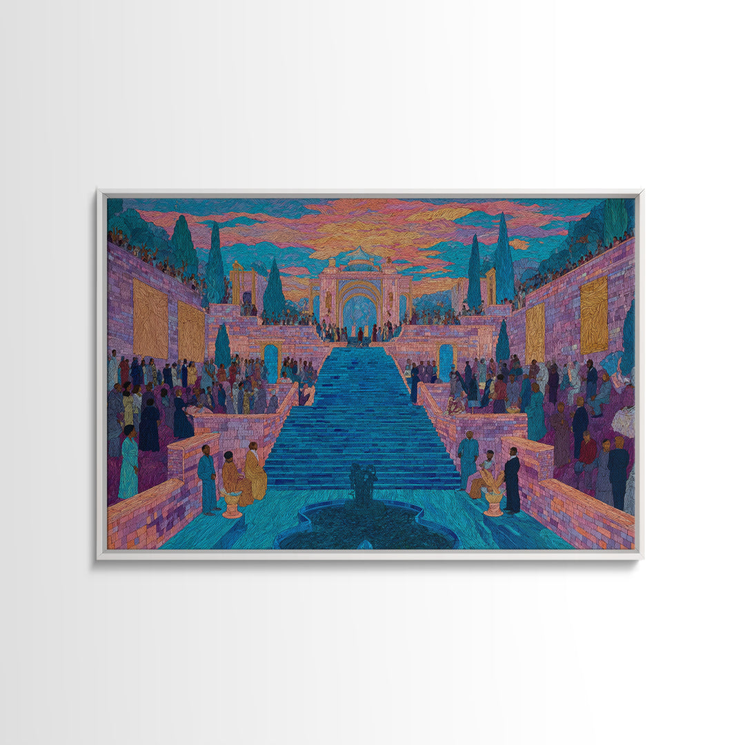 Vibrant Palace Stairway Celebration Framed Canvas Print, Colorful Wall Art, Cultural Travel Decor, Luxury Statement Gift