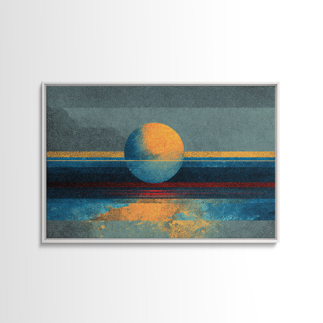 Textured Abstract Sun Over Ocean Wall Art, Minimalist Seascape Canvas Print, Blue Orange Modern Decor, Dreamy Home Gift For Bedroom
