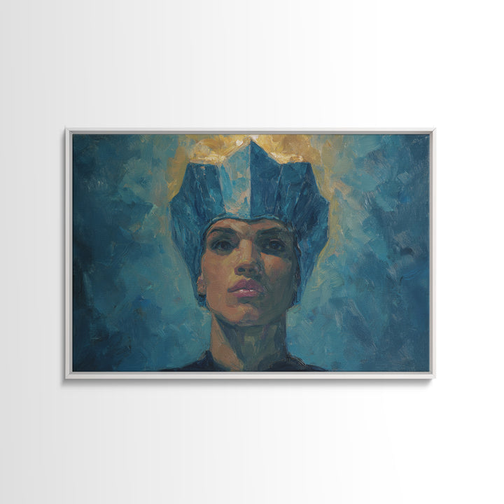 Regal Blue Crown African Woman Portrait Canvas Print, Black Queen Portrait, Elegant Woman Art, Feminine Wall Decor Gift For Her