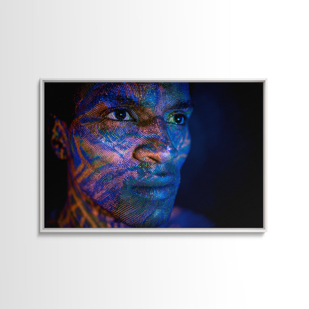 Blue Digital Black Man Portrait Canvas Print, Afrofuturism Decor, Modern Black Art, Abstract Face Art, Statement Wall Decor