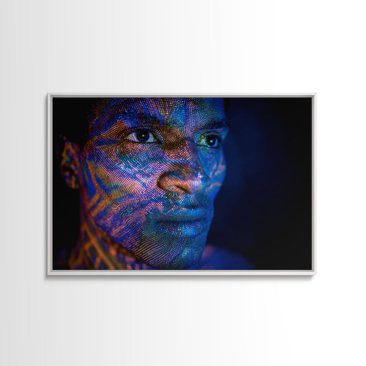 Blue Digital Black Man Portrait Canvas Print, Afrofuturism Decor, Modern Black Art, Abstract Face Art, Statement Wall Decor