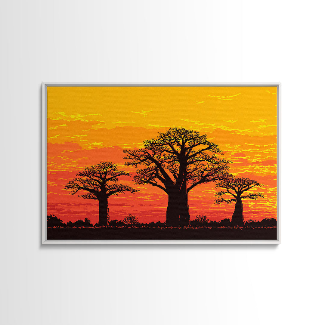 Orange Baobab Tree Silhouette Sunset Wall Art, African Landscape, Boho African Art, Burnt Orange Art, Nature Scene Art, Home Decor