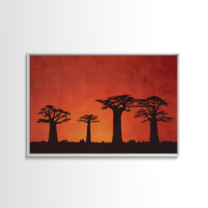 Red Orange Baobab Silhouette Horizon Canvas Print, African Tree, Burnt Orange Art, Boho Wall Decor, Rustic Decor, Home Decor