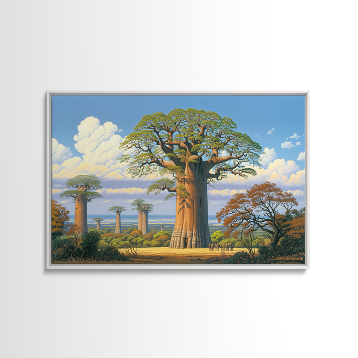 Majestic Baobab Grove Under Blue Sky Canvas Print, African Safari Art, Madagascar Wall Art, Nature Scene Art, Home Decor Gift