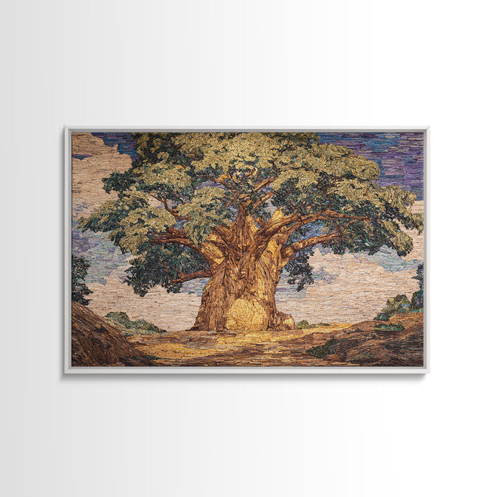 Textured Baobab Tree In Golden Mosaic Wall Art, African Artwork, Abstract African Art, Rustic Decor, Statement Wall Decor