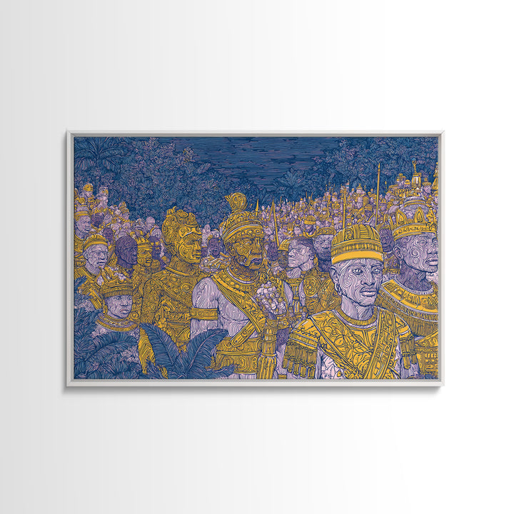 Golden African Kings And Queens Procession Wall Art, African Warrior Art, Black Culture Art, Tribal Queen Art, Bold Home Decor